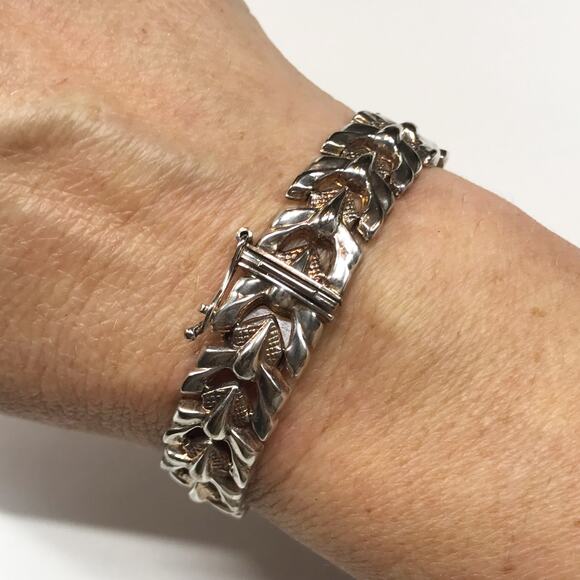 VTG Milor Sterling Silver Dragon Scale Heavy Bracelet Art Deco Textured Puffy - Picture 1 of 11